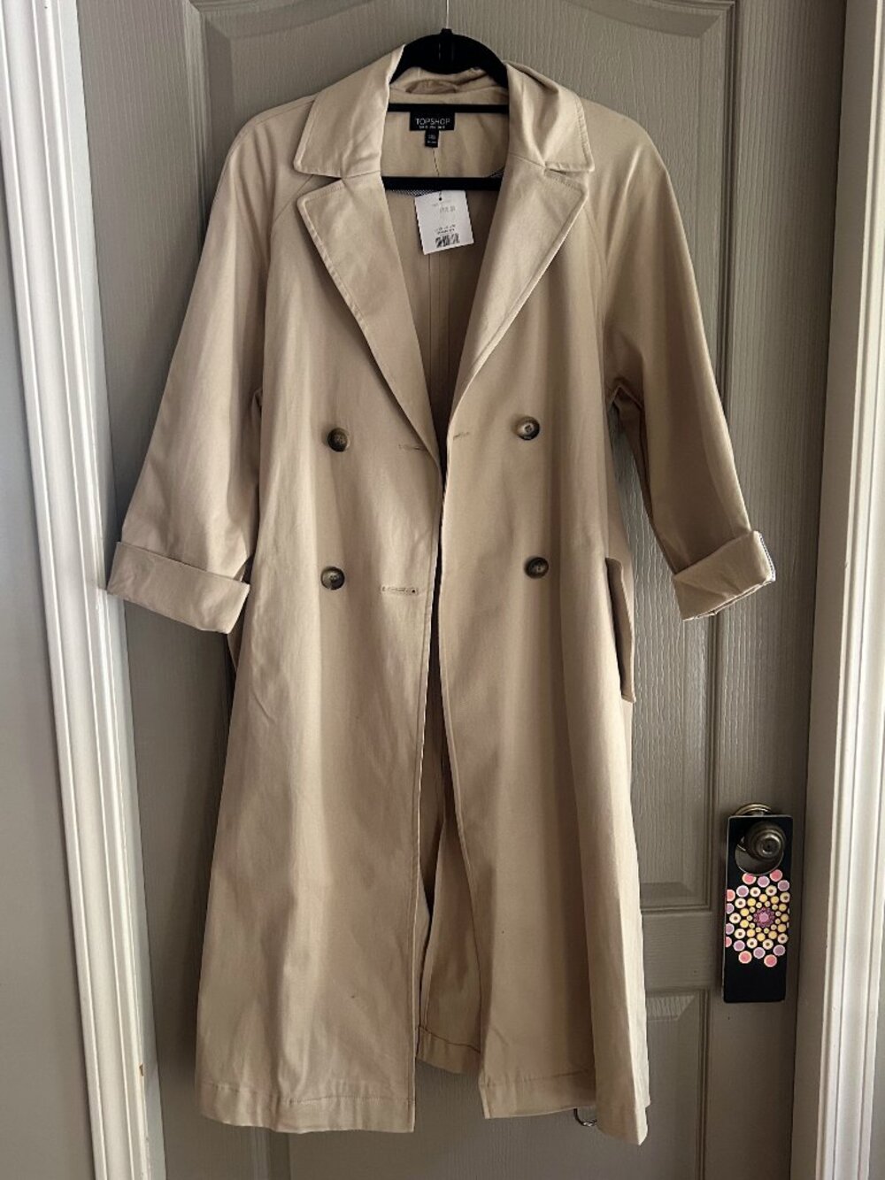 Topshop Beige Longline Spring Trench Coat Size 6 NWT Classic Quiet Luxury